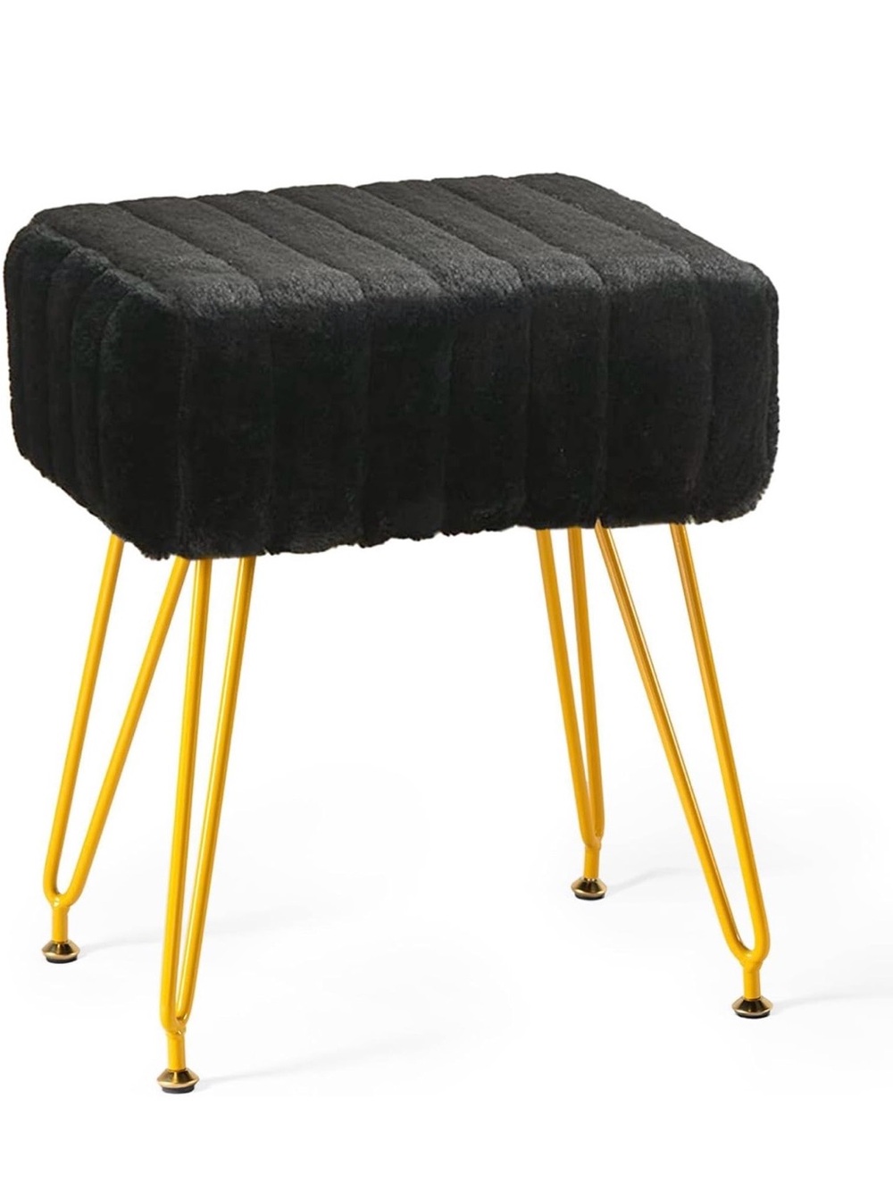 Black Plush Accent Stool with Gold Legs - Modern Home Seating